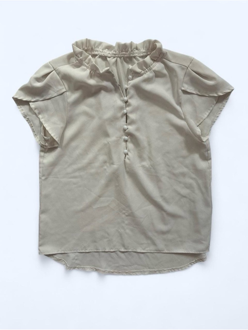 Shein Button Front Flutter Sleeve Blouse Top in White Size Small Ruffled Collar